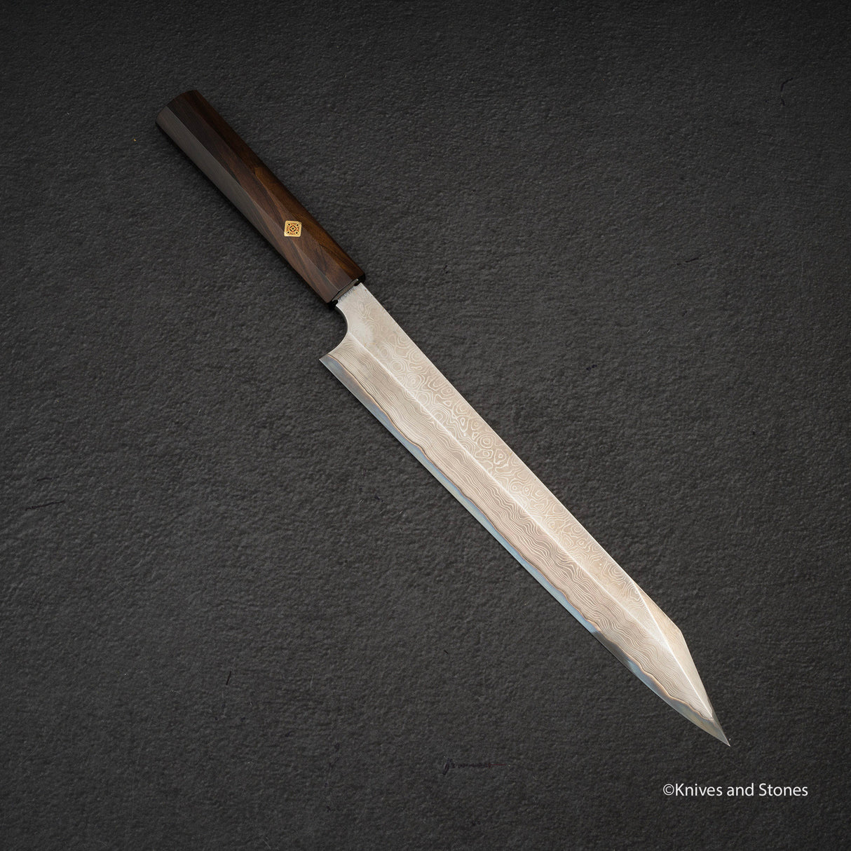 Nigara Anmon Kurozome Blue 2 Damascus Kiritsuke Yanagiba 270mm