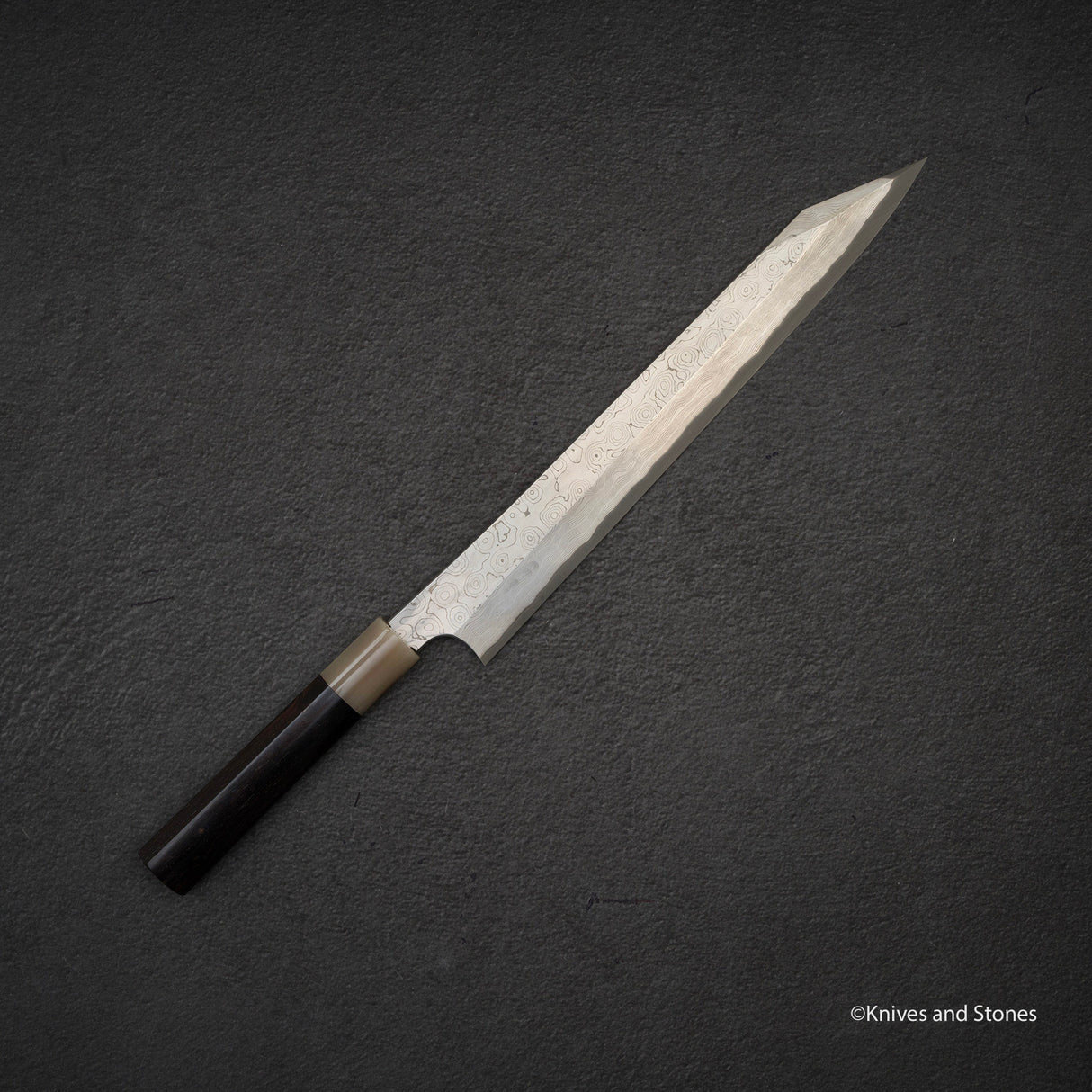 Nigara Anmon Kurozome Blue 2 Damascus Kiritsuke Yanagiba 300mm