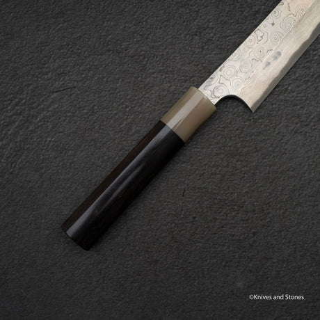 Nigara Anmon Kurozome Blue 2 Damascus Kiritsuke Yanagiba 300mm
