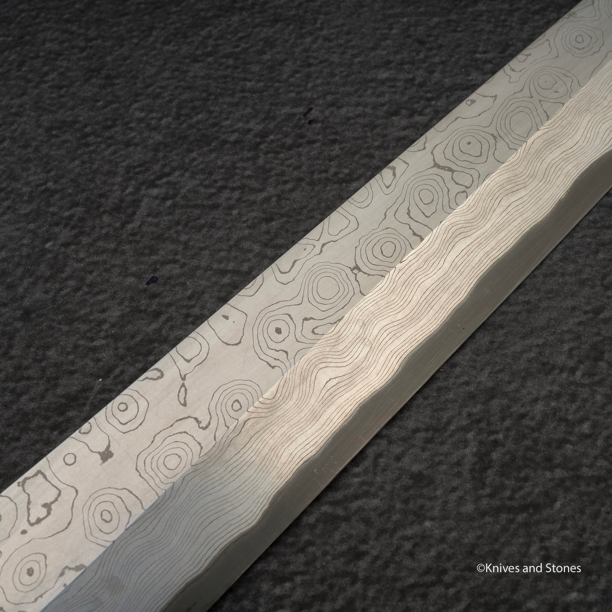 Nigara Anmon Kurozome Blue 2 Damascus Kiritsuke Yanagiba 300mm