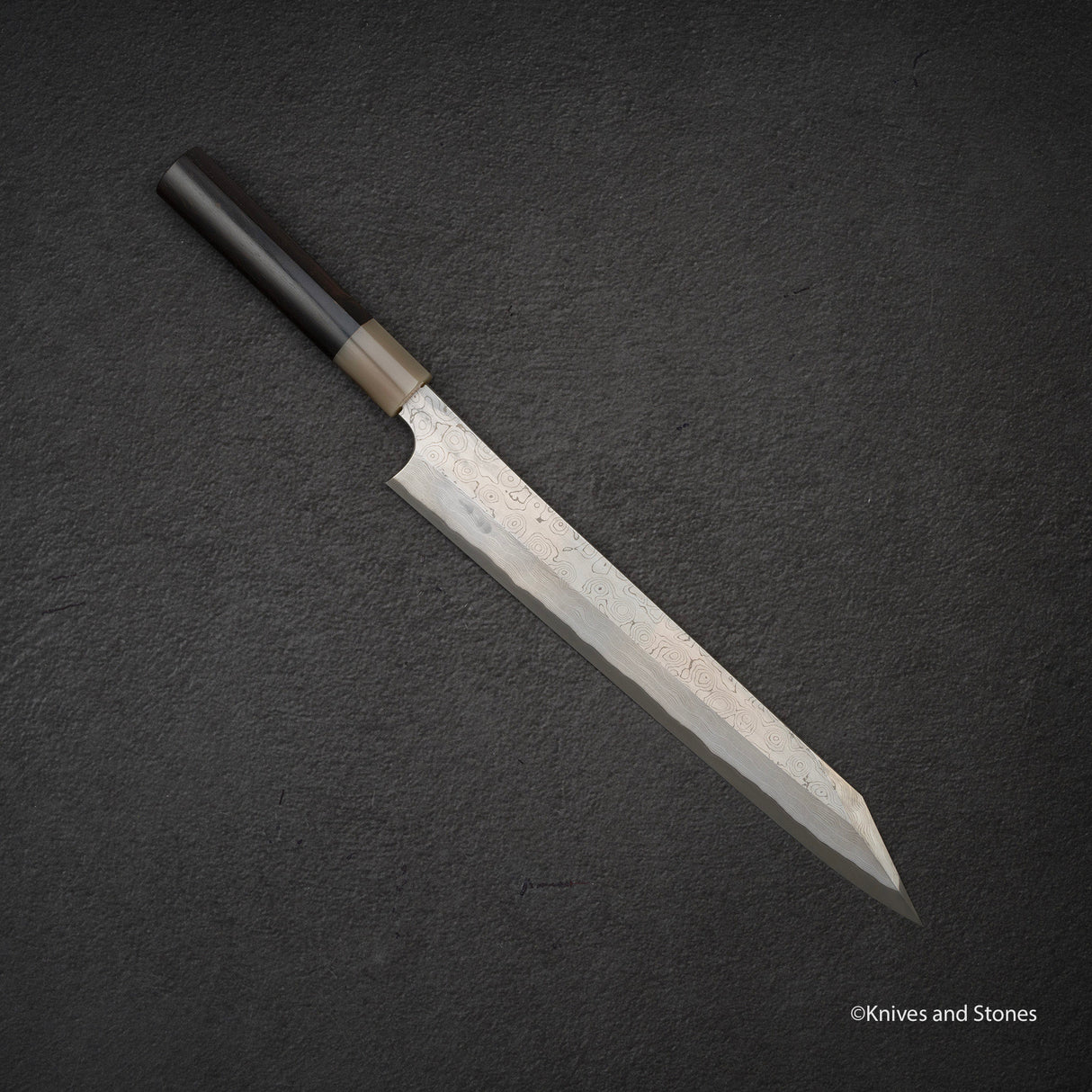 Nigara Anmon Kurozome Blue 2 Damascus Kiritsuke Yanagiba 300mm