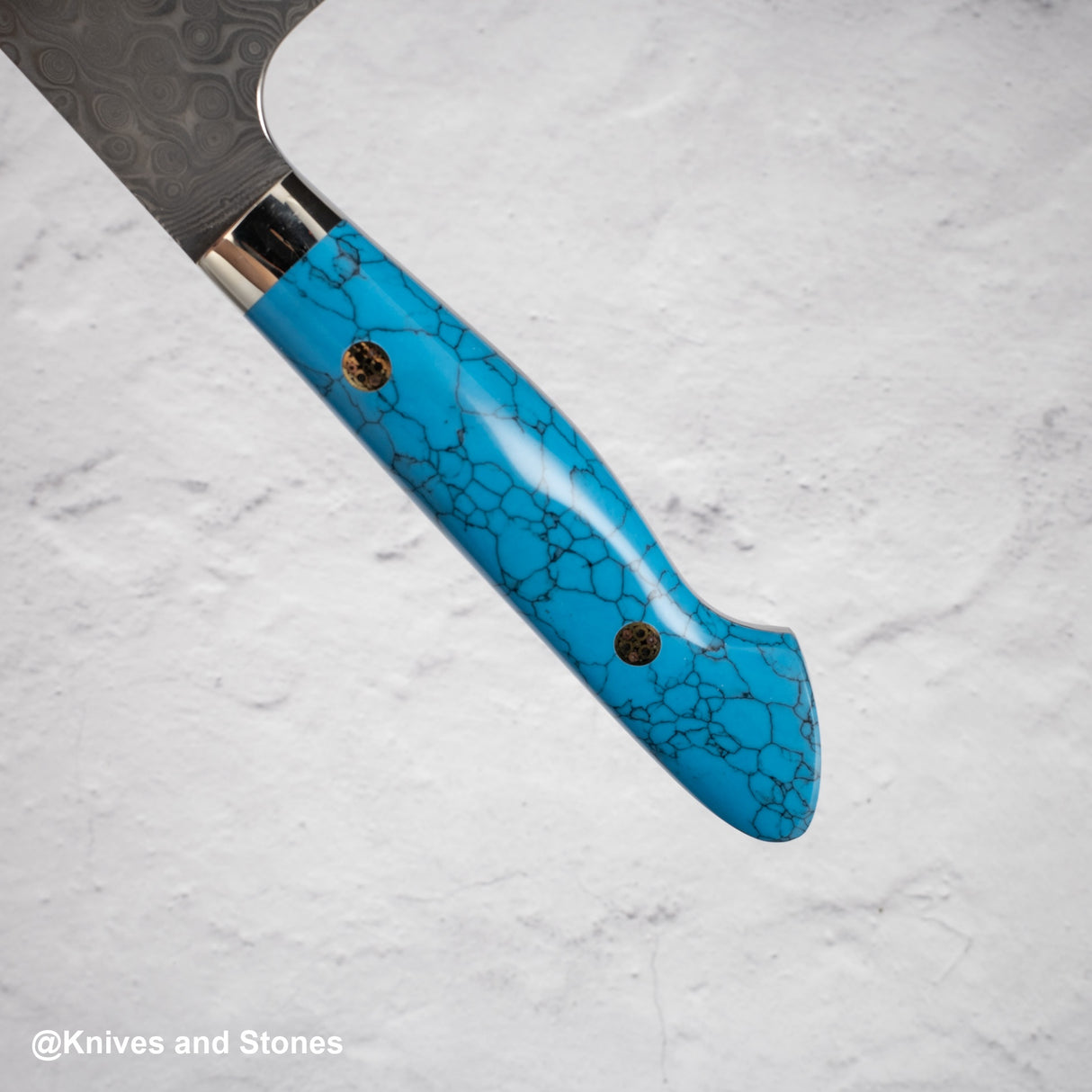Nigara Anmon (暗紋) SG2 Raindrop Damascus Bunka 180mm Western Blue Turquoise