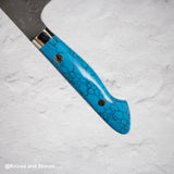 Nigara Anmon (暗紋) SG2 Raindrop Damascus Bunka 180mm Western Blue Turquoise