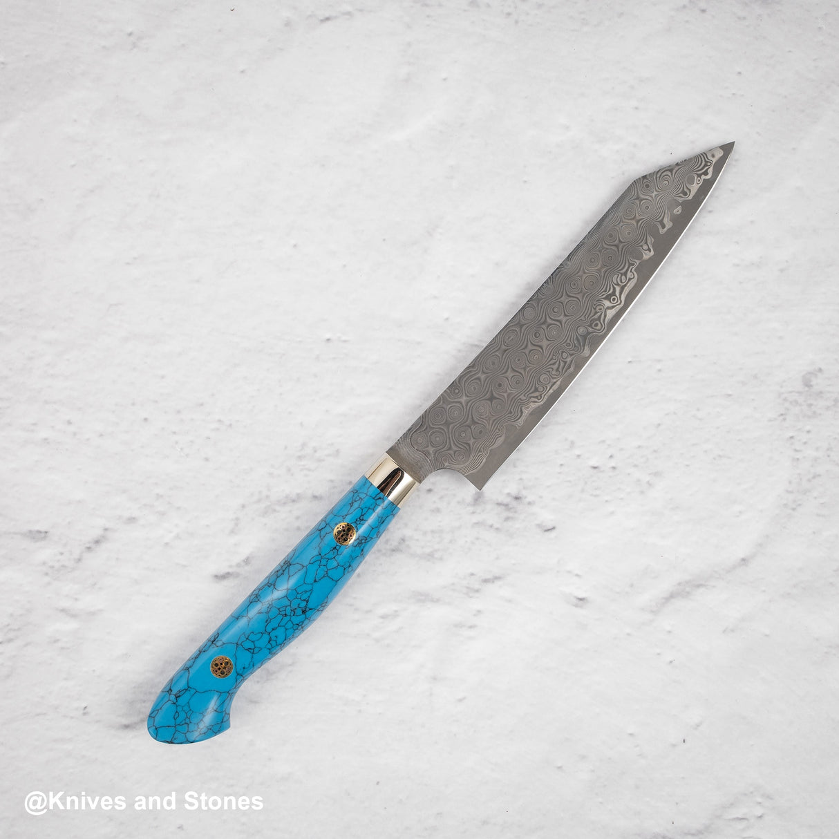Nigara Anmon (暗紋) SG2 Raindrop Damascus K-tip Petty 150mm Western Blue Turquoise
