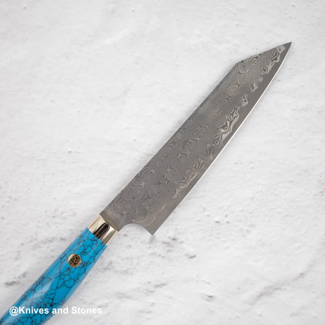 Nigara Anmon (暗紋) SG2 Raindrop Damascus K-tip Petty 150mm Western Blue Turquoise