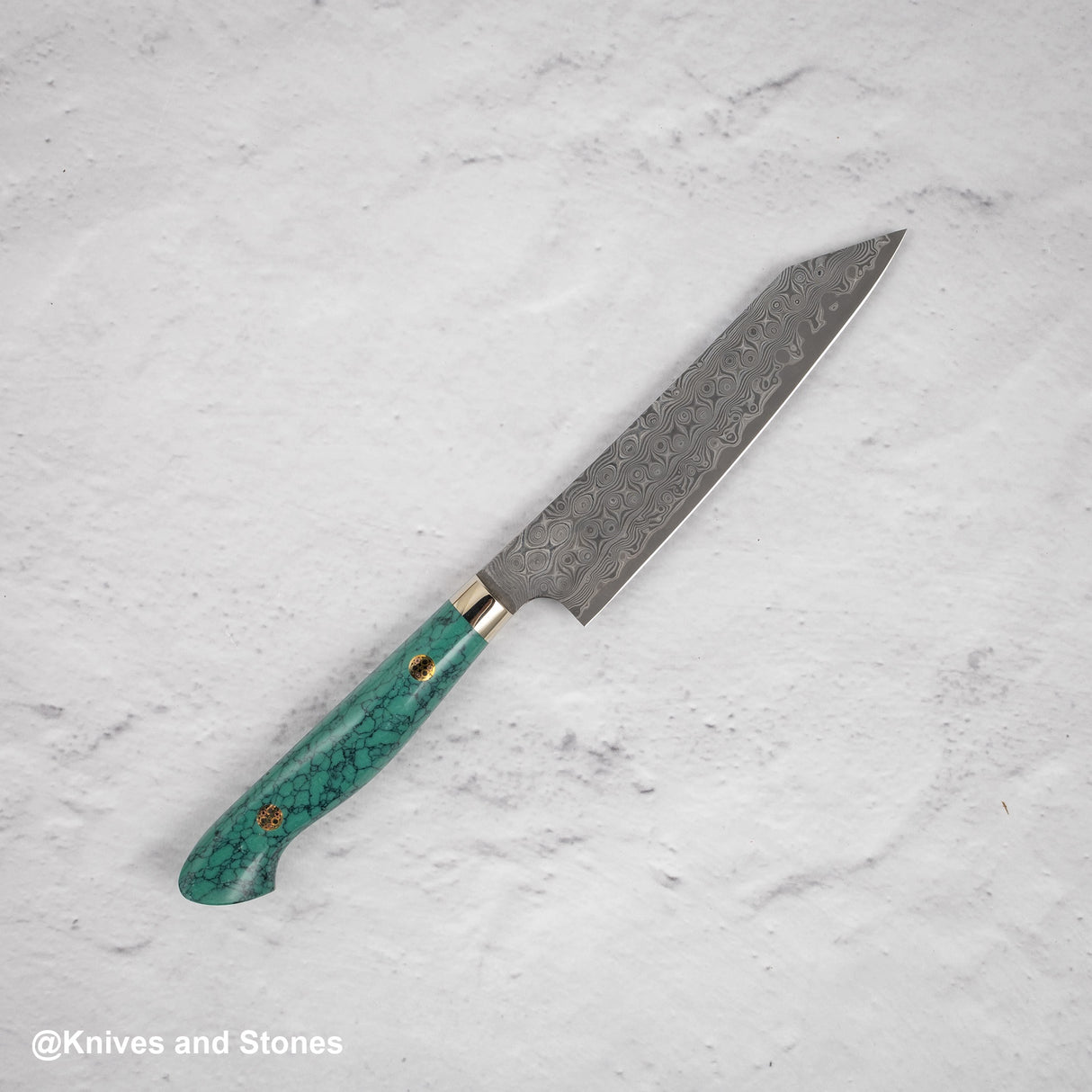 Nigara Anmon (暗紋) SG2 Raindrop Damascus K-tip Petty 150mm Western Green Turquoise