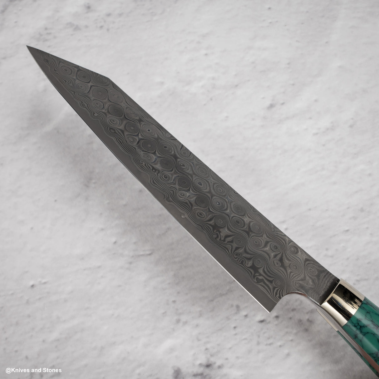Nigara Anmon (暗紋) SG2 Raindrop Damascus K-tip Petty 150mm Western Green Turquoise