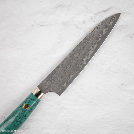Nigara Anmon (暗紋) SG2 Raindrop Damascus Petty 150mm Western Green Turquoise