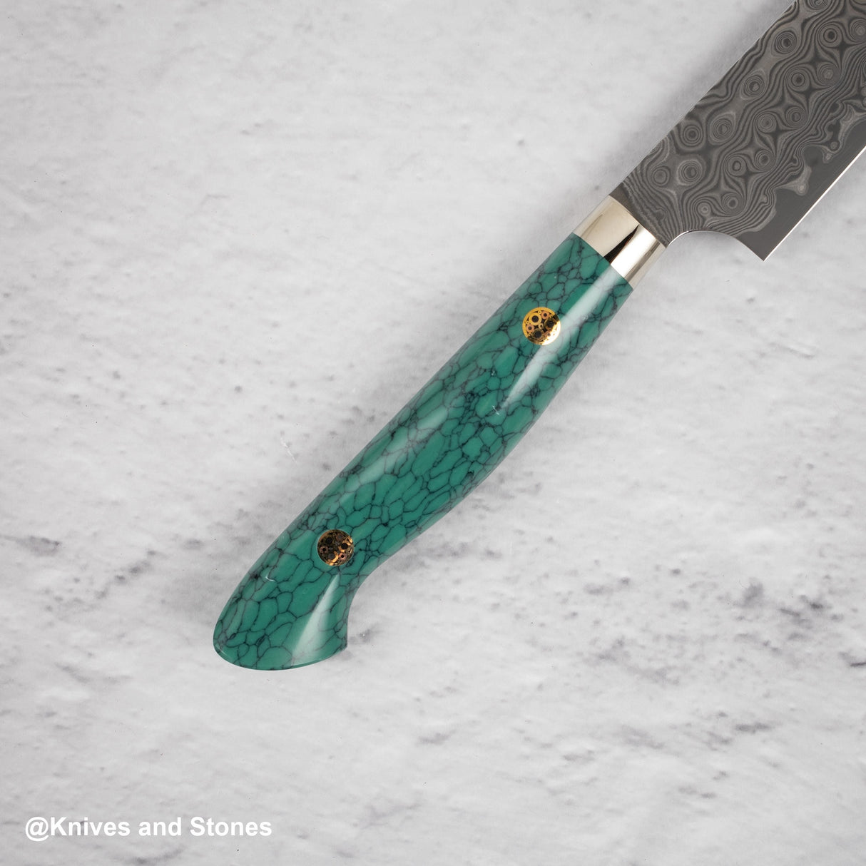 Nigara Anmon (暗紋) SG2 Raindrop Damascus Petty 150mm Western Green Turquoise