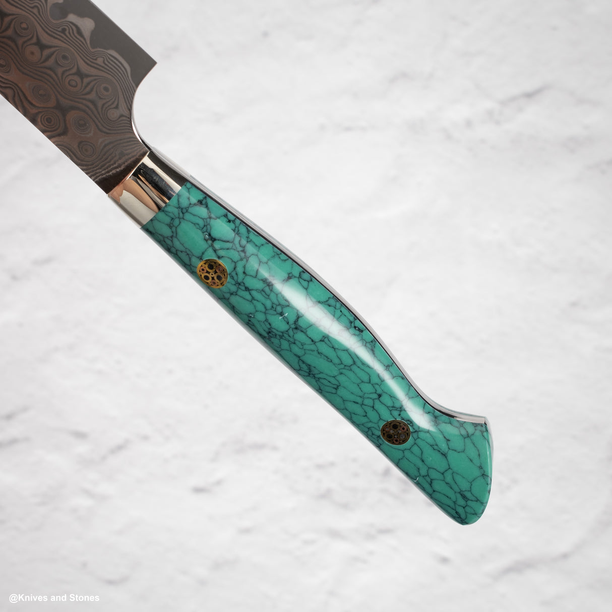 Nigara Anmon (暗紋) SG2 Raindrop Damascus Petty 150mm Western Green Turquoise
