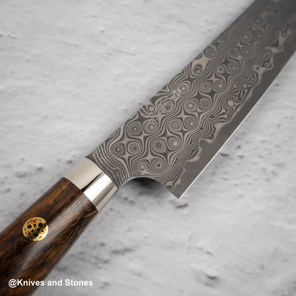 Nigara Anmon (暗紋) SG2 Raindrop Damascus K-tip Petty Western 150mm Ironwood