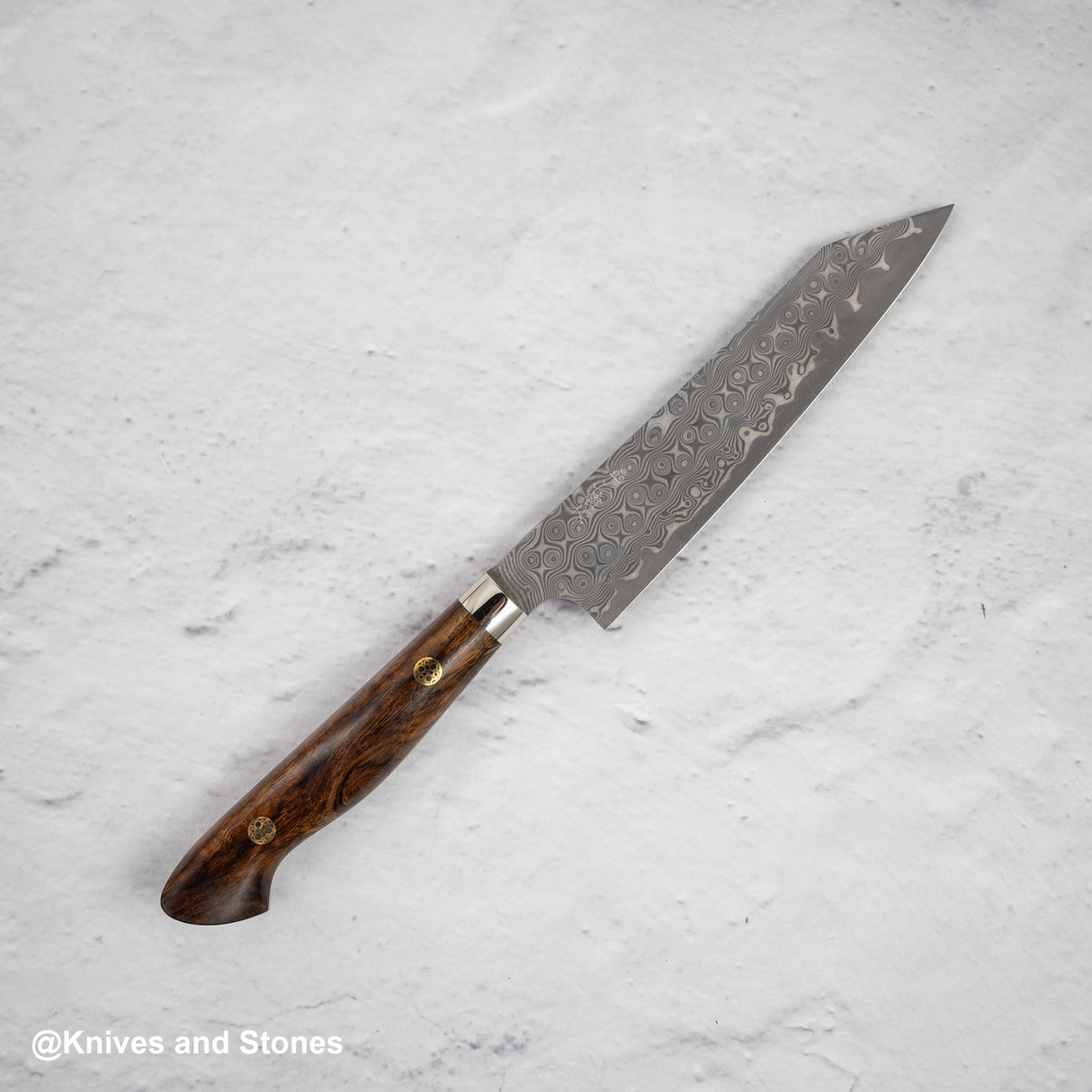 Nigara Anmon (暗紋) SG2 Raindrop Damascus K-tip Petty Western 150mm Ironwood