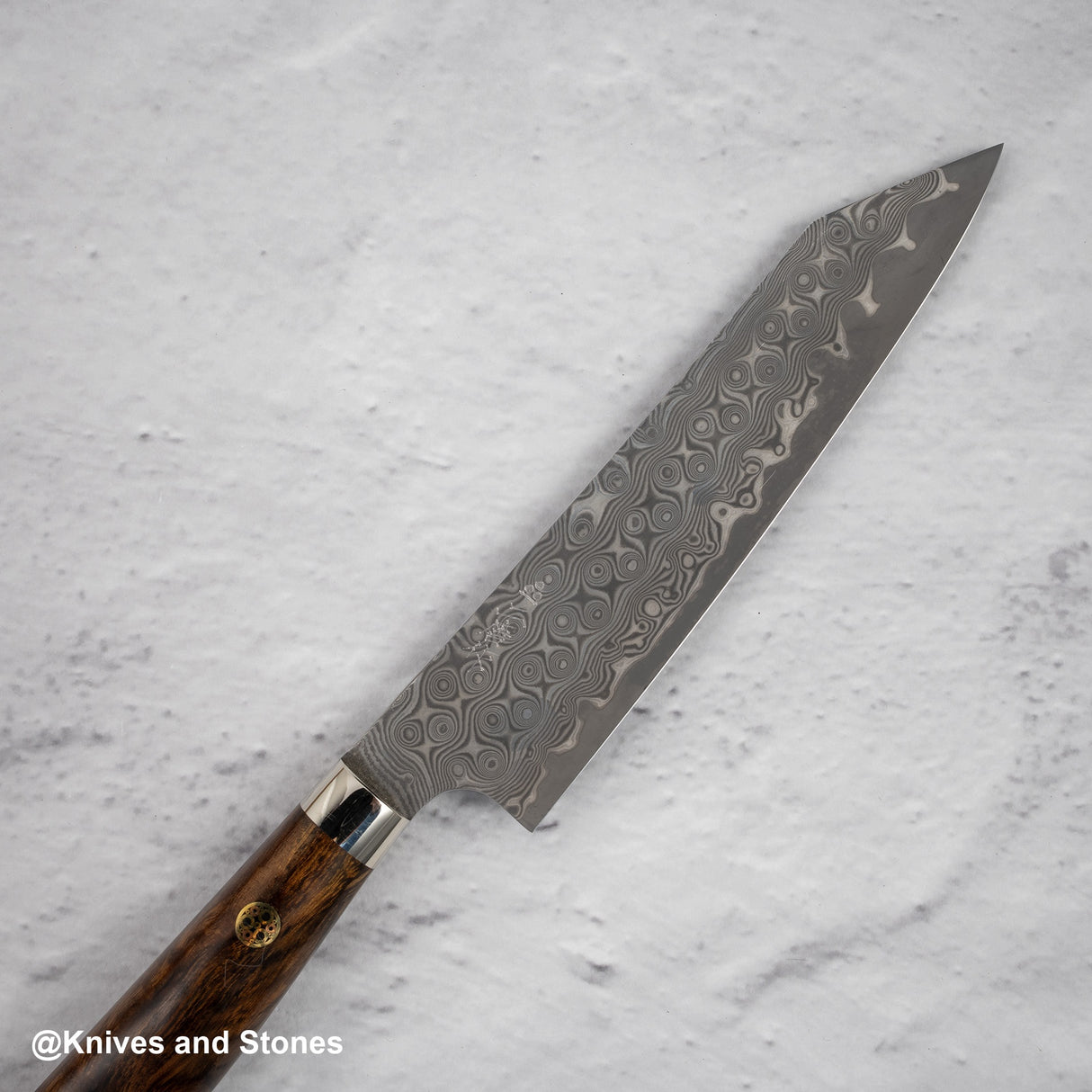 Nigara Anmon (暗紋) SG2 Raindrop Damascus K-tip Petty Western 150mm Ironwood