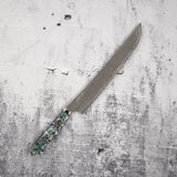 二唐 暗紋 SG2 雨滴大馬士革 魚尾型筋引 270mm 珍珠母 西式柄