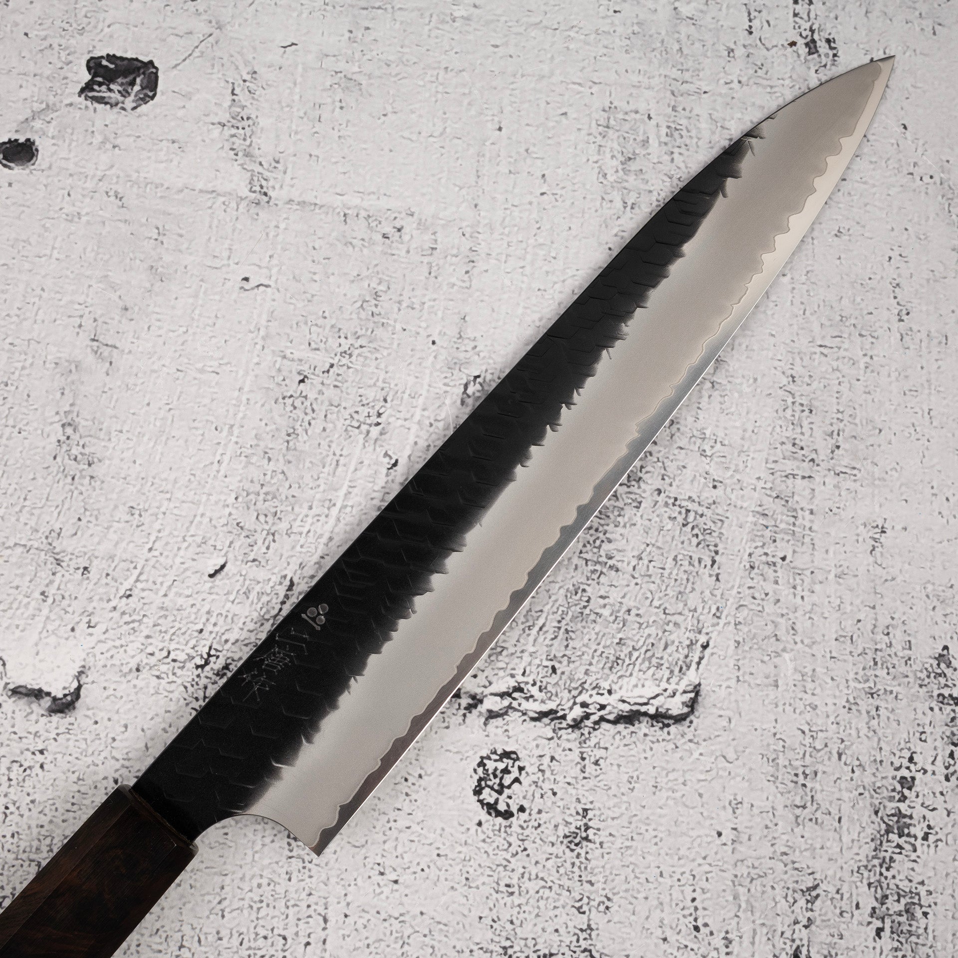 二唐SG2鋼/ SG2粉末高速鋼黑打鎚目筋引240mm 黑檀木柄– Knives and Stones