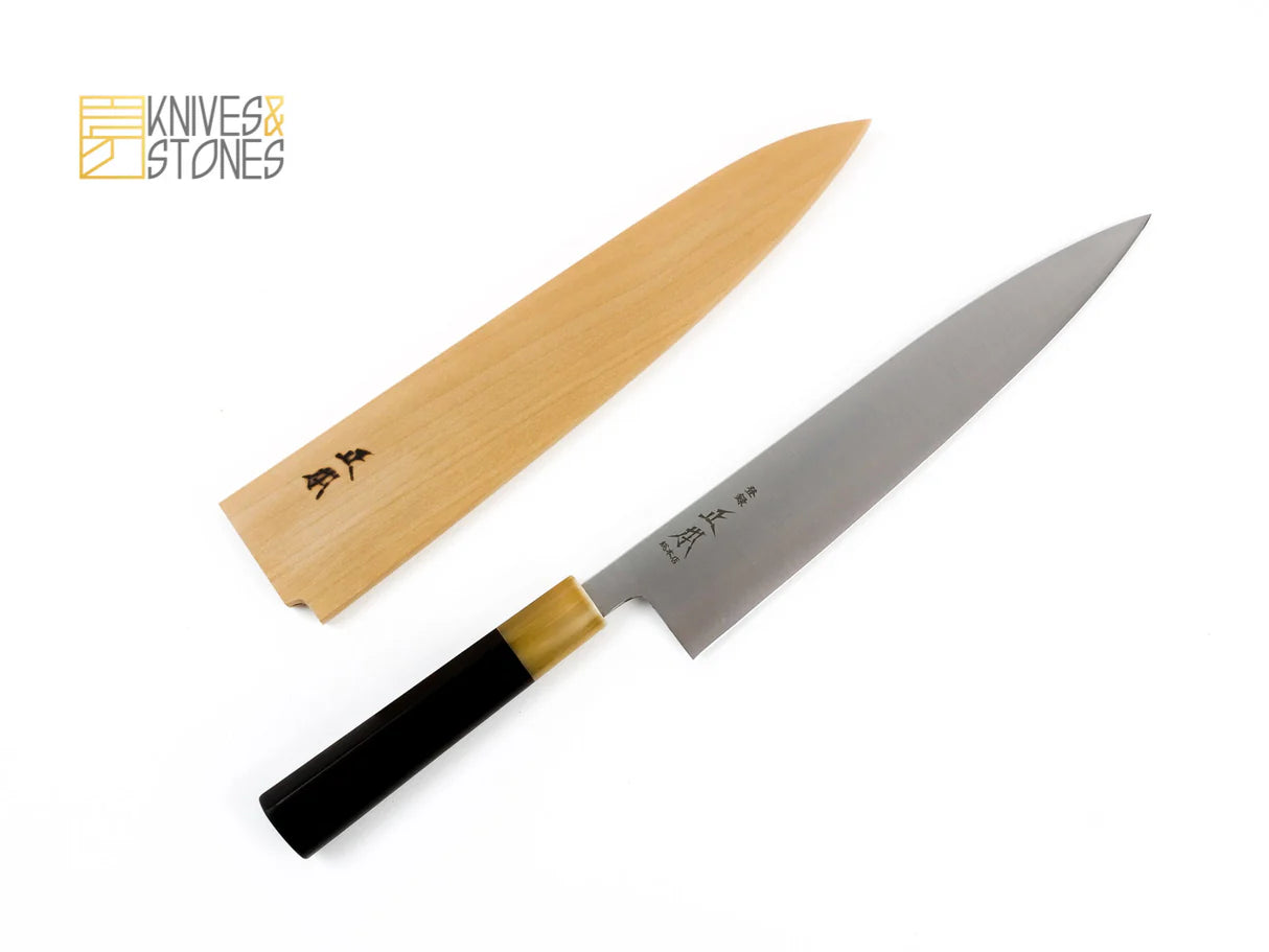 Octagonal Ebony Blonde Horn Japanese knife handle