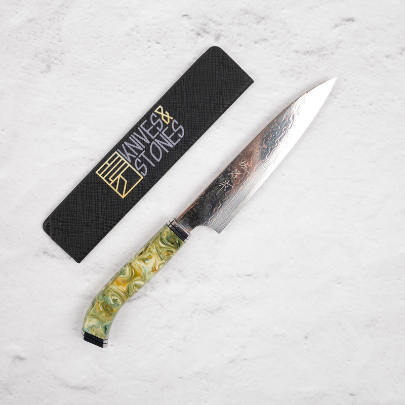 EOFY2025 SPECIAL: Saji VG10 Rainbow Damascus Petty 130mm with Cosmic Swirl Handle