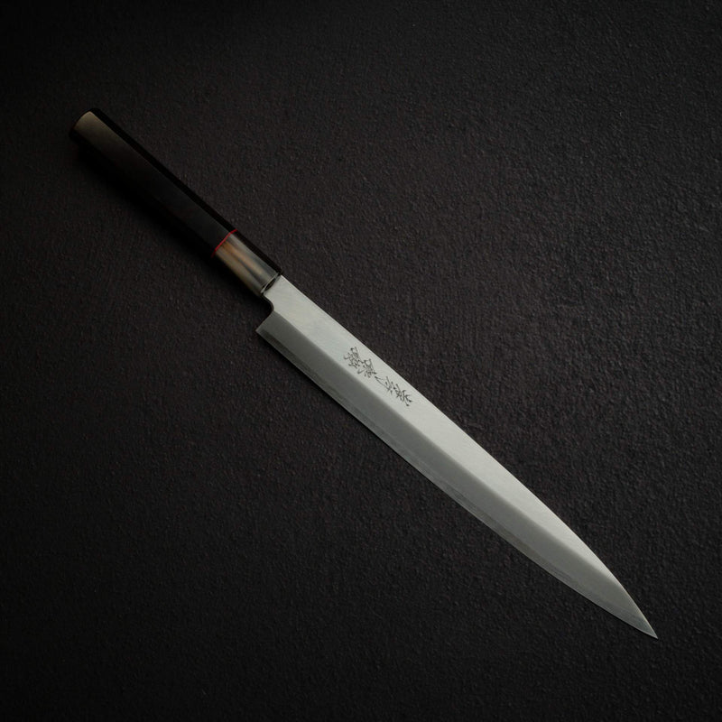 堺孝行銀丹銀三鋼柳刃 270mm，黑檀木柄淺色牛角