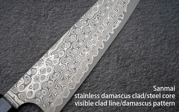 Construction: Sanmai - Stainless Damascus Clad