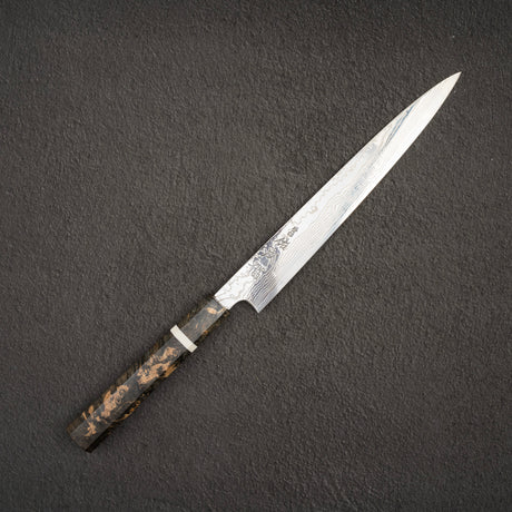Sukenari ZDP-189 大馬士革 Sujihiki 240 毫米帶 Saya 的樹瘤手柄