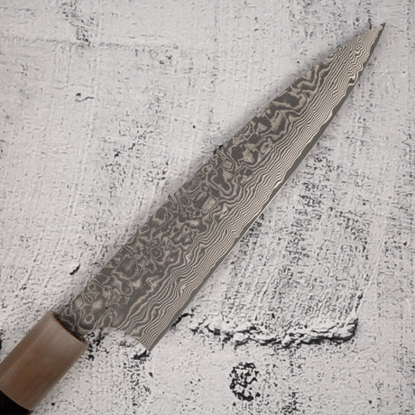 佐治武士 SG2鋼 / SG2粉末高速鋼 黑 大馬士革 小刀 / 蔬果刀 150mm 心-形 鐵木 柄