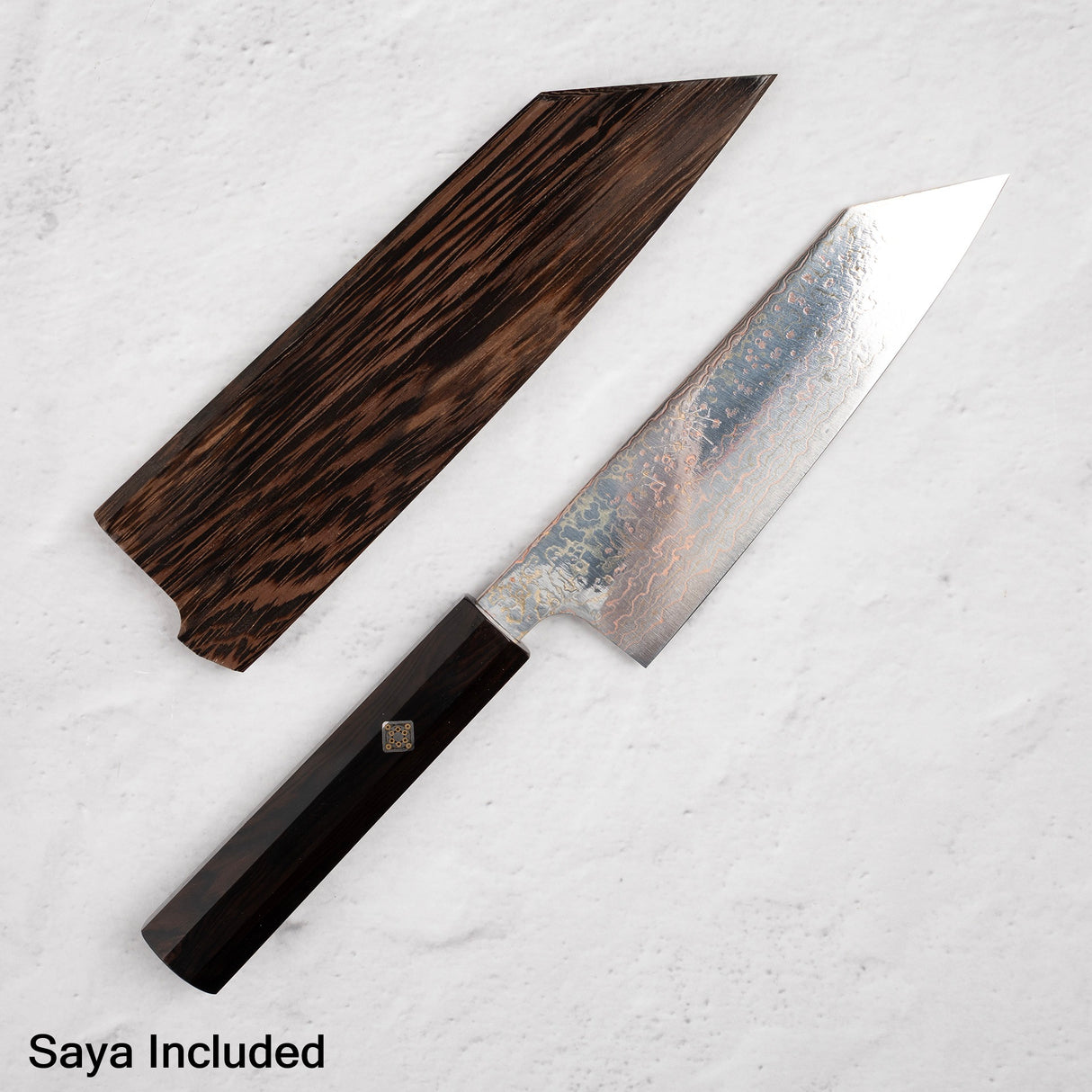 Takeshi Saji VG10 Rainbow Damascus Bunka 165mm Ebony Handle Mosaic Pin