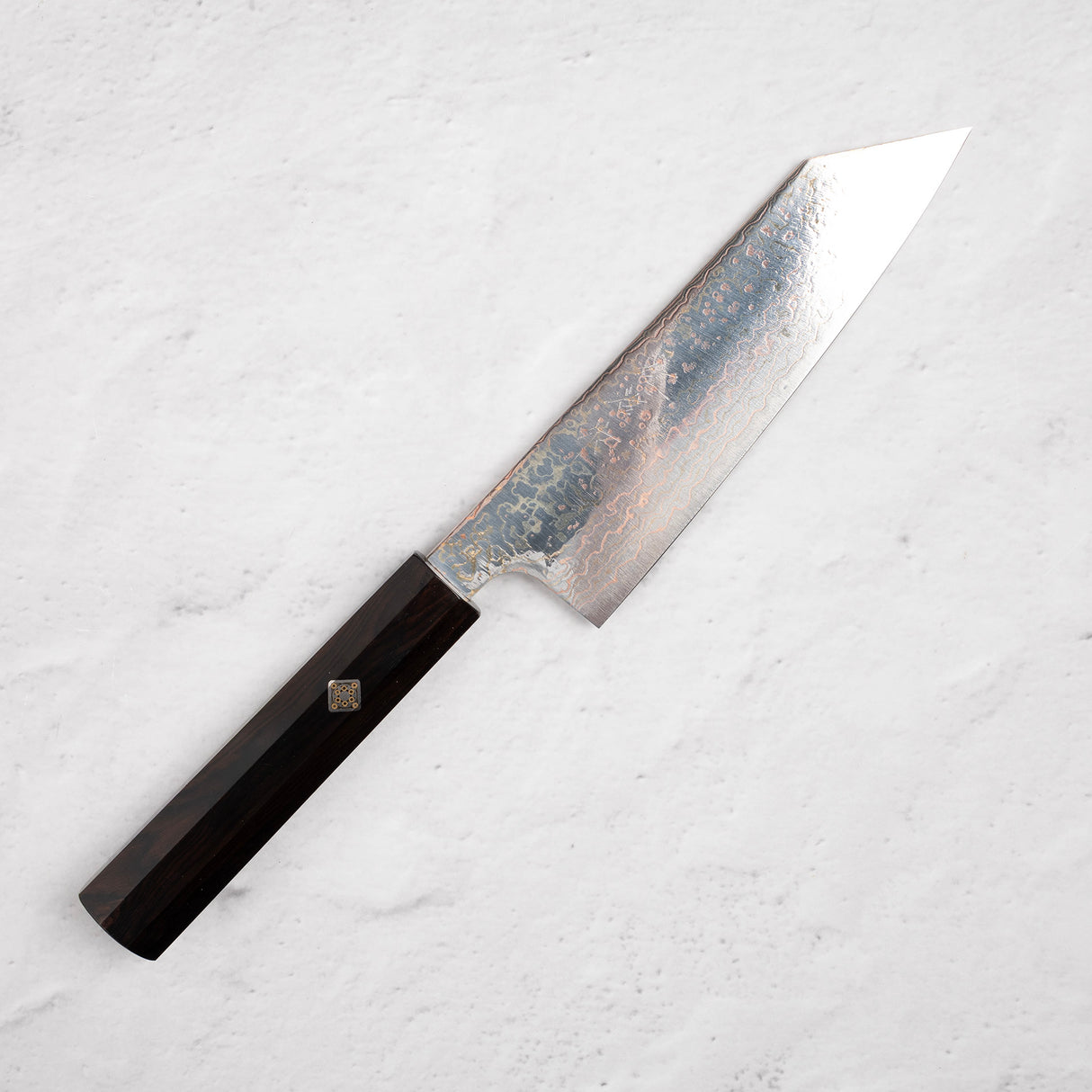 Takeshi Saji VG10 Rainbow Damascus Bunka 165mm Ebony Handle Mosaic Pin