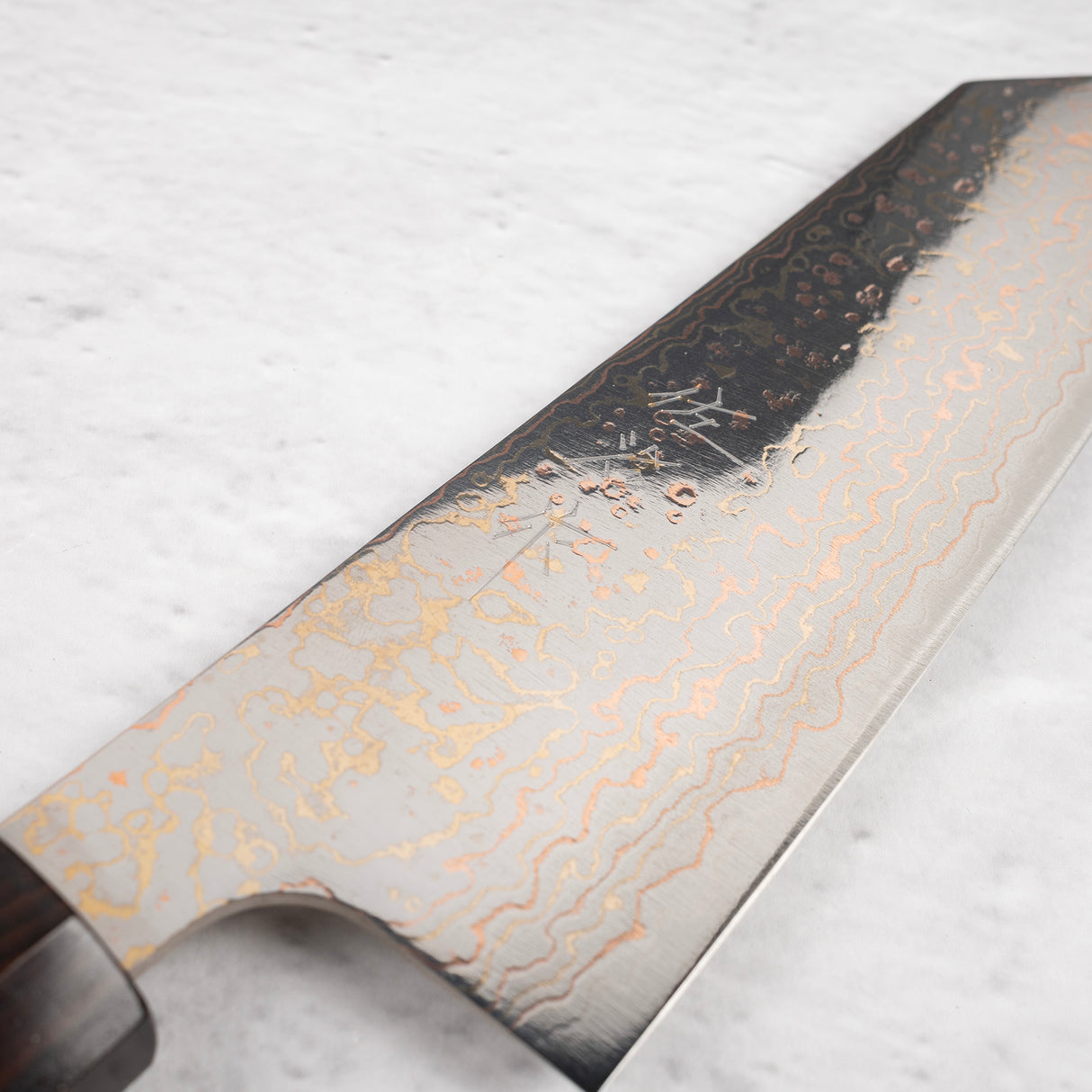 Takeshi Saji VG10 Rainbow Damascus Bunka 165mm Ebony Handle Mosaic Pin