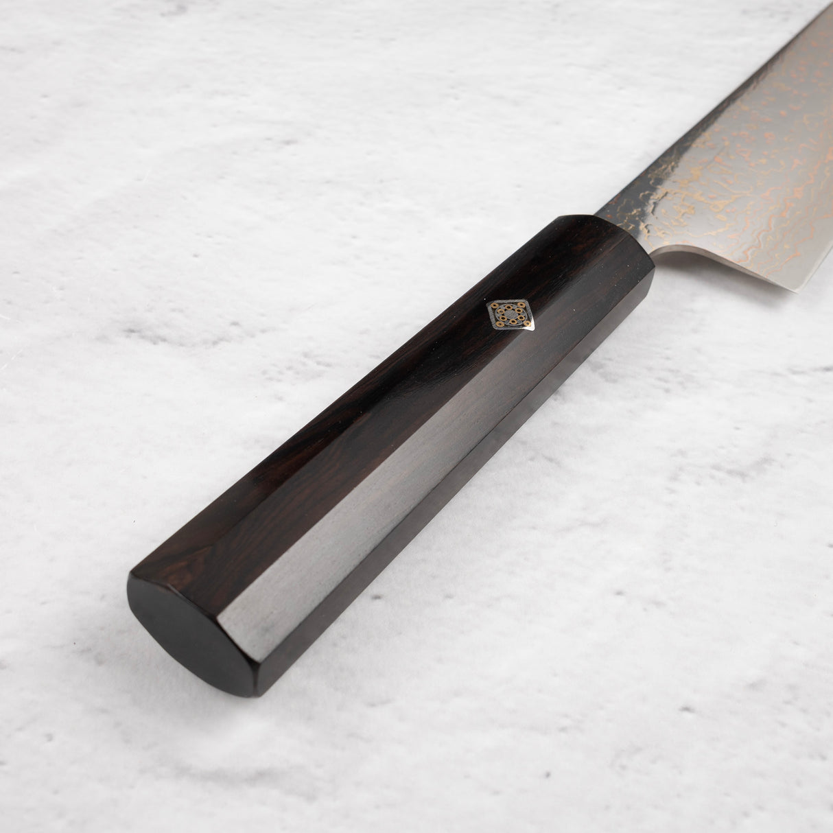 Takeshi Saji VG10 Rainbow Damascus Bunka 165mm Ebony Handle Mosaic Pin