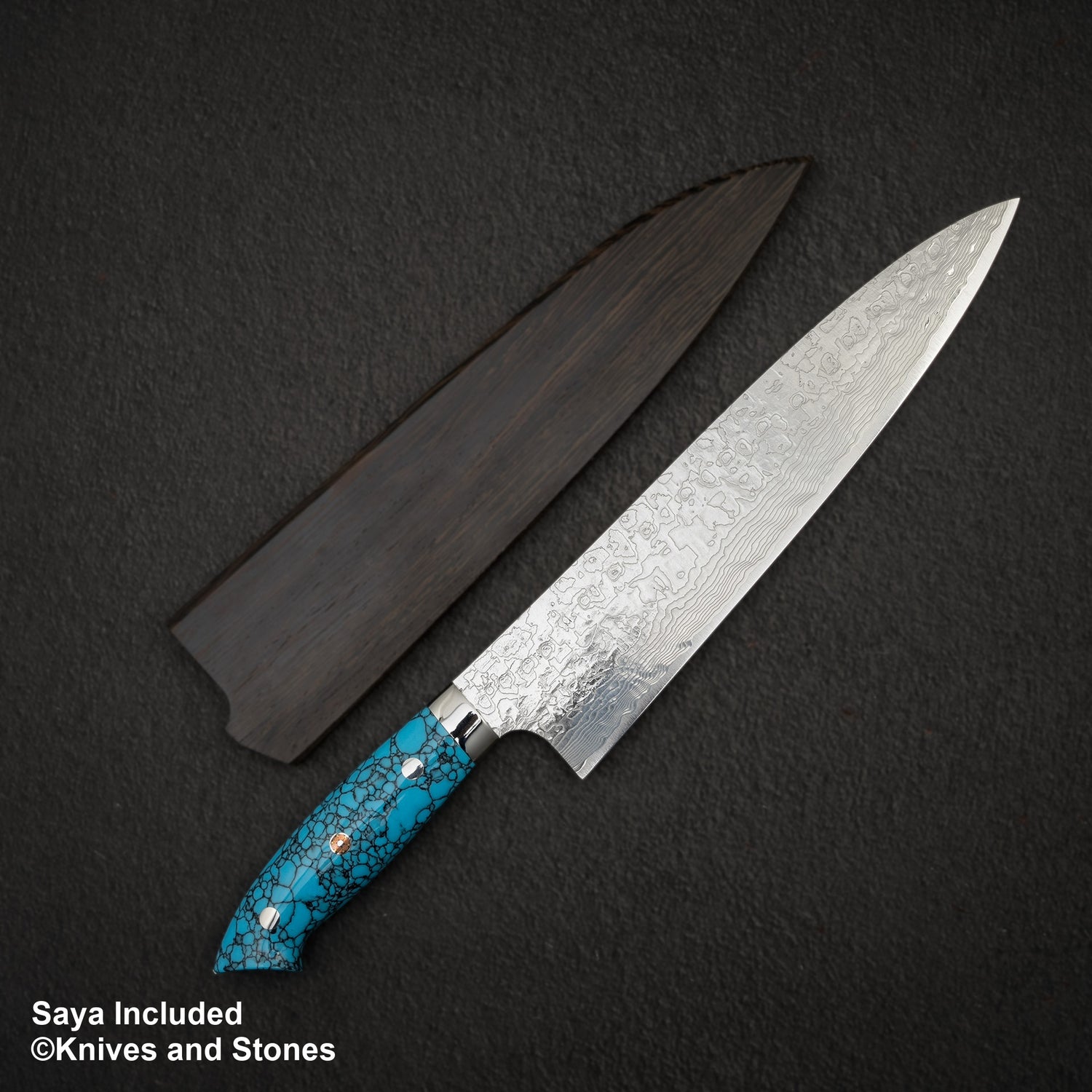 Takeshi Saji SG2 Diamond Damascus Gyuto 240mm Nomura Style Turquoise Handle
