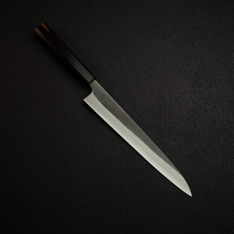 吉兼 白鋼二號 黑打 梨地 筋引 240mm, 不鏽鋼夾層 黑檀木 by 初心