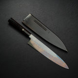 極品：池田美和白鋼一號水本燒返切付牛刀 240mm 黑檀木套組