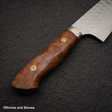 加藤佳美 SG2 Minamo Gyuto 210mm Amboyna Burl Western、Shikakkei Tsuchime