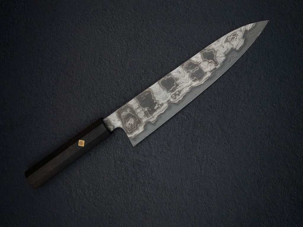 黑檀木 with Square Pin Silm 八角柄 handle mounted on knife