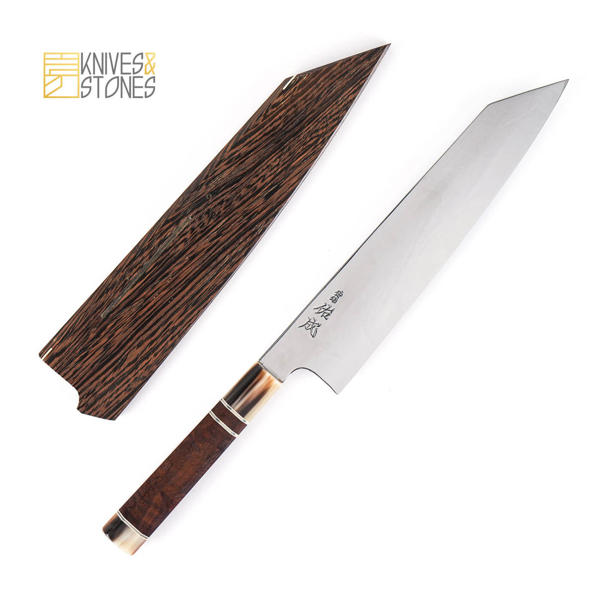 佑成 (Sukenari) 白色 2 Honyaki K-tip Gyuto 240mm 搭配 K&amp;S 三重墊片黑檀木手柄 SP1